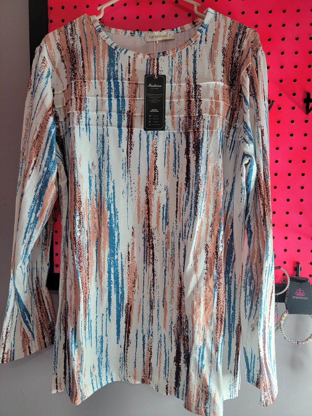 Women’s Striped Brushstroke Blouse in Blue & Brown